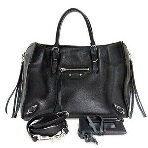 BALENCIAGA Paper Black shoulder bag tote zip mirrored Noir